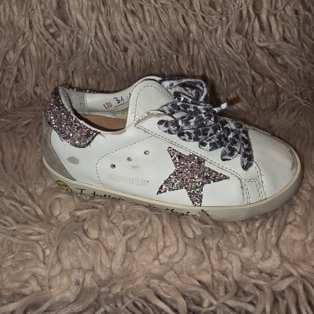 Golden Goose White Star Sneakers with Glitter Accents